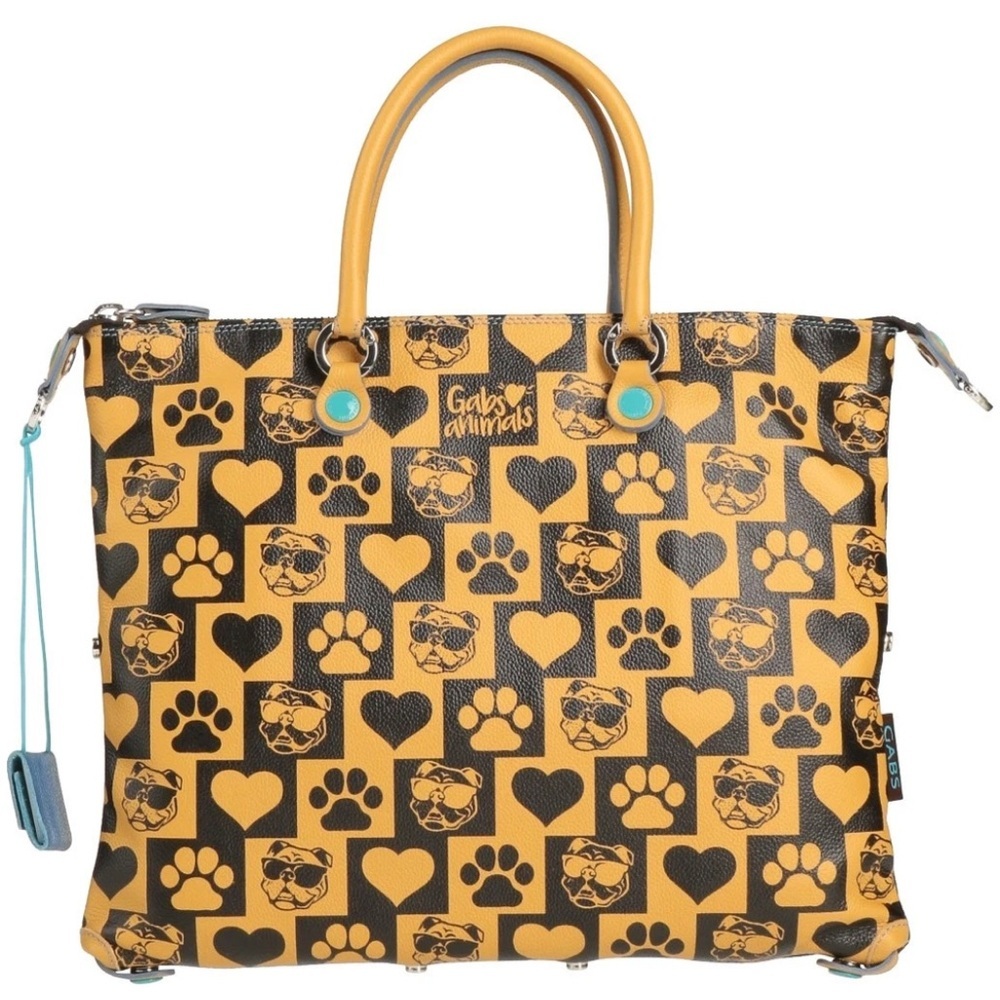Gabs Dogs Loves Leather & Denim Tote Bag Large Detachable Strap Zipped Nwt
